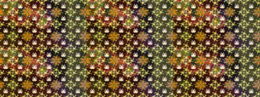 Raster illüstrasyonundaki çiçek desenli çizim. Suluboya tarzında kahverengi renkte çiçekler.