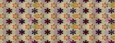 Raster illüstrasyonu. Bej ve nötr renklerde. Çiçek buketleriyle klasik tarzda kusursuz desen.