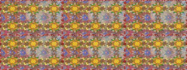 Kahverengi ve nötr renklerde Asya tekstili. Çiçeklerle suluboya desenli çiçek deseni. Raster illüstrasyonu.