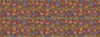Seamless spring pattern with little flowers. Raster illustration. On brown and red colors in watercolor style.