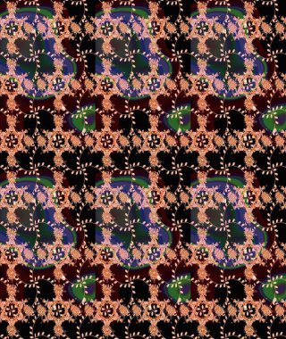 Şirin çiçek elementleri. Siyah renkli çiçekler. Robot resim. Raster illüstrasyonu.