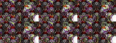 Renkli Bahar Teması eskiz kalıbı. Siyah renkli çiçekler. Sevimli çiçek raster deseni. Düz Çiçek Elementleri Tasarımı.