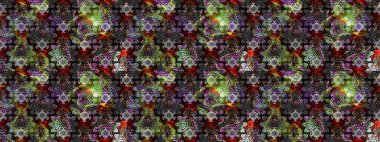 Şirin çiçekli eskiz deseni ve gri renkli yapraklar, suluboya çiçek deseni, duvar kağıdı, kart veya kumaş için fayanslı. Raster illüstrasyonu.