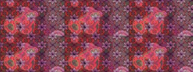 El çizimi. Raster illüstrasyonu. Çiçekli, yapraklı, çiçek desenli çizim..