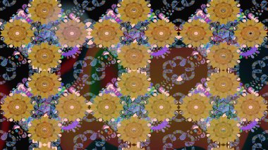 Çizim çiçek deseni duvar kağıdı, web sitesi arka planı, ambalaj kağıdı, davetiye, broşür, afiş veya web sitesi için kullanılabilir. Parlak elementlerin. El çizimi Raster illüstrasyonu.