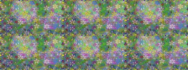 Bir sürü yeşil ve soyut çiçekli tropik, pürüzsüz bir desen. Küçük çiçekteki sevimli çiçek deseni. Varicologreen raster kusursuz illüstrasyon.