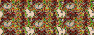 Yeşil renkli bitkilerden oluşan parlak çiçekli çizim deseni.