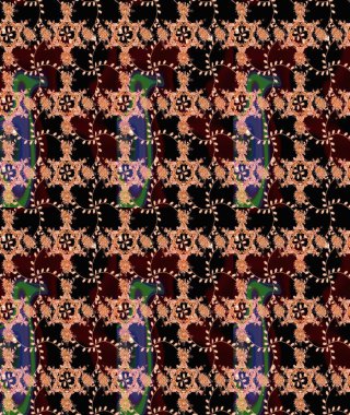 Çiçekli karalama şeklinde Raster çiçek deseni. Nazik, sevimli çiçek arkaplanı. Siyah ve kahverengi renkte çiçekler.