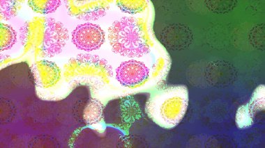 Yeşil renkli bitkilerden oluşan parlak çiçekli çizim deseni.