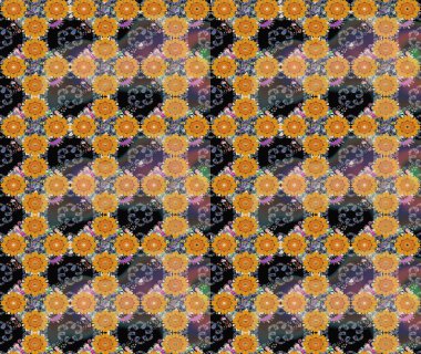 Renkli Bahar Teması eskiz kalıbı. Süslü kumaş deseni. Raster illüstrasyonundaki çiçek desenli çizim. Düz Çiçek Elementleri Tasarımı.