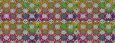 Yapraklı çiçekler ve kahverengi renkli papatya çiçekleri. Kusursuz bir arka plan modeli. Raster - stok.