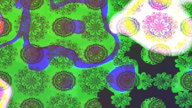 Üzerinde yeşil renkte karalamalar olan çiçek desenleri çiz. Raster illüstrasyonu.