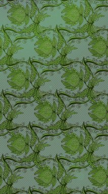 Renkli Bahar Teması eskiz kalıbı. Raster illüstrasyonu. Çiçek desenli çizim. Güzel kumaş deseni. Asya tekstil tarzında. Düz Çiçek Elementleri Tasarımı.