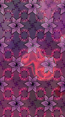 Çiçekli karalama şeklinde Raster çiçek deseni. Mor renkli çiçekler. Nazik, narin çiçek arkaplanı.