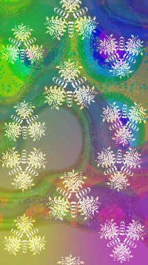 Yumuşak, yeşil renkli bahar çiçekleri. Raster illüstrasyonu. Raster çiçek desenli ve çiçekli..