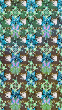 Düz Çiçek Elementleri Tasarımı. Güzel kumaş deseni. Raster Illustrasyon 'daki Çiçek Deseni' nin son moda çizimi. Renkli Yaz Teması çizim şablonu.