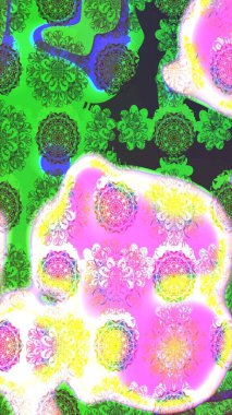 Hediye ambalaj kağıdı, tebrik kartları, posterler ve pankart tasarımı. Yeşil renkli çiçekler. Raster düz çiçek çizim deseni.