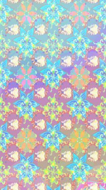 Çiçek desenli çizim. Tarafsız renklerde Asya tekstil tarzında. Raster illüstrasyonu.