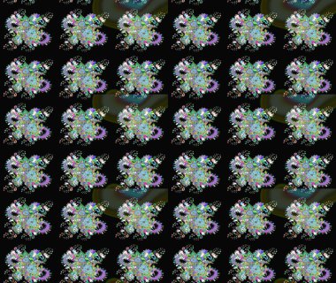 Siyah renkli çiçekler. Raster illüstrasyonu. Renkli Bahar Teması eskiz kalıbı. Düz Çiçek Elementleri Tasarımı. Asya tekstil tarzında. Çiçek desenini çiz.