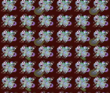 Kahverengi renkte çiçek eskizi. Raster illüstrasyonu. Çiçek deseni. Kahverengi renkli çiçekler. Şatafatlı bahar bahçesi dokusu.