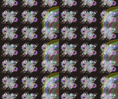 Gri renkli bitkilerden oluşan parlak çiçekli çizim deseni.