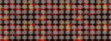 Şirin çiçekli eskiz deseni ve siyah renkli yapraklar, suluboya çiçek deseni, duvar kağıdı, kart veya kumaş için fayanslı. Raster illüstrasyonu.