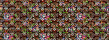 Motley illüstrasyonu. Kahverengi çiçekli bahar çiçekleri. Küçük çiçekte güzel bir desen. Moda baskıları için zarif bir şablon. Küçük renkli çiçekler..