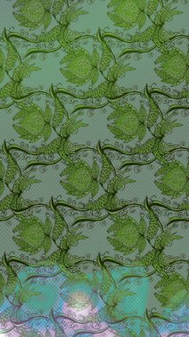 Tekstil tasarımı için yeşil renkli geleneksel halk çiçekleri buketi. Üzerinde gelincikler ve vadi zambakları olan renkli çiçek desenli nakış..