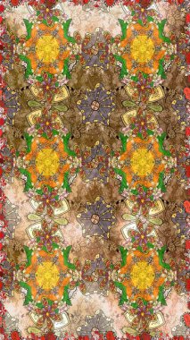 Raster illüstrasyonundaki çiçek desenli çizim. Düz Çiçek Elementleri Tasarımı. Güzel kumaş deseni. Renkli Bahar Teması çizim şablonu.