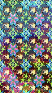 Moda baskıları için zarif bir şablon. Robot resim. Çiçekli bahar çiçekleri. Motley illüstrasyonu. Küçük renkli çiçekler. Küçük çiçekte şirin desenler.