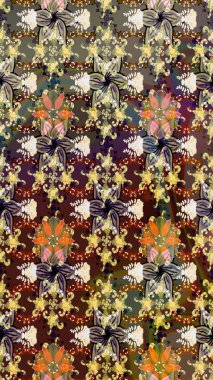 Çiçekli yumuşak bir eskiz şekli. Kahverengi renklerde bahar çiçekleri. Raster illüstrasyonu. Raster çiçekleri klasik tarzda resmedilir..