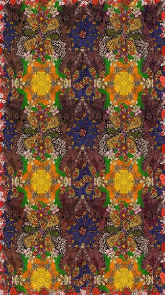 Hediye ambalaj kağıdı, tebrik kartları, posterler ve pankart tasarımı. Raster düz çiçek çizim deseni. Kahverengi renkte çiçekler.