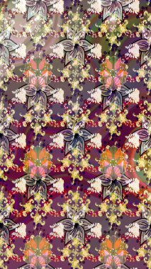 Küçük çiçekteki sevimli çiçek deseni. Raster illüstrasyonu. Kahverengi renkte çiçekler.