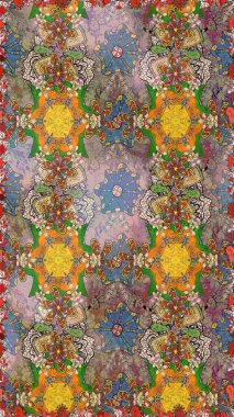 Kabile sanatı boho baskısı, klasik çiçek arkaplanı. Arkaplan dokusu, duvar kağıdı, kahverengi renkli çiçek teması. Soyut etnik raster çizim kalıbı.