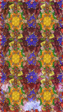 Kumaş, duvar kağıdı ve kağıt üzerine baskı yapmak için gelişen arka plan. Raster illüstrasyonu. Moda arka planında parlak buketler. Eski usul küçük çiçekli şirin bir eskiz deseni..