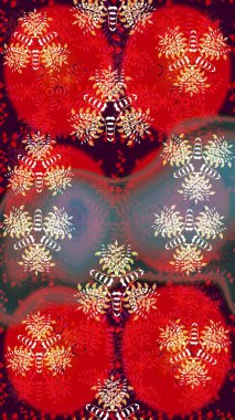 Kırmızı renklerde Asya tekstili. Raster illüstrasyonu. Çiçek desenini çiz.