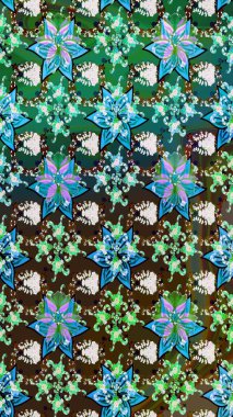 El çizimi çiçek çizimi deseni (fayans). Tekstil için suluboya eskiz deseni. Şirin çiçekli, desenli, yeşil renkli çizim deseni.