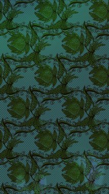 Düz Çiçek Elementleri Tasarımı. Renkli Bahar Teması eskiz kalıbı. Raster illüstrasyonundaki çiçek desenli çizim. Yeşil renkte çiçekler.