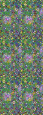 Çiçek süsü ile kusursuz desen. Raster illüstrasyonu. Yeşil ve mavi renkte çiçekler.