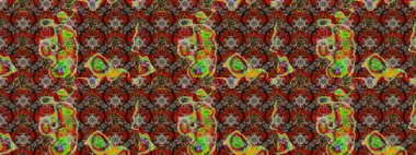 Suluboya elle çizilmiş çiçek desenli eskiz deseni. Parlak renkli fantezi çiçekleri, yapraklar, kahverengi renkli tomurcuklar, kahverengi.