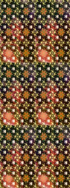 Raster illüstrasyonundaki çiçek desenli çizim. Düz Çiçek Elementleri Tasarımı. Renkli Bahar Teması eskiz kalıbı. Kahverengi renkte çiçekler.