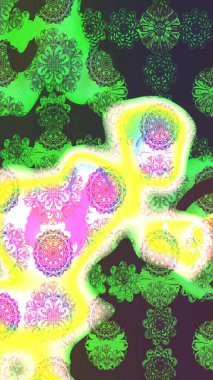 Sketch Colour Spring Theme eskiz kalıbı. Yeşil renkli çiçekler. Sevimli çiçek raster deseni. Düz Çiçek Elementleri Tasarımı.