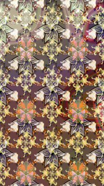 El çizimi. Çiçekli eskiz deseni. Suluboya çizimi. Kahverengi renkte çiçekler.