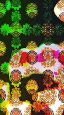 Raster illüstrasyonu. Suluboya çiçekli çiçek deseni. Gri renkli Asya tekstili.