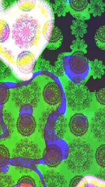 Üzerinde yeşil renkte karalamalar olan çiçek desenleri çiz. Raster illüstrasyonu.