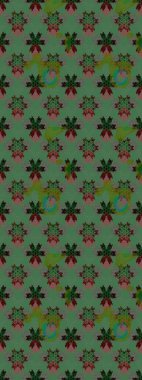 Üzerinde gelincikler ve vadi zambakları olan renkli çiçek desenli nakış deseni. Tekstil tasarımı için yeşil renkli geleneksel halk çiçekleri buketi.