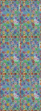 Üst manzara, yumuşak stil. Mavi ve yeşil renkte manzaralı çiçek deseni. Sevgililer günü ve tebrik kartı konsepti için şık bir davetiye. Çiçek kompozisyonu, el boyası, hassas şablon..