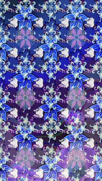 Suluboya tarzında mavi renkli çiçekler. Raster illüstrasyonunda çiçek deseni çizimi.