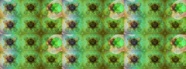 Yeşil renkli bitkilerden oluşan parlak çiçekli çizim deseni.