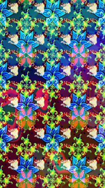 Sevimli çiçek raster deseni. Renkli Bahar Teması eskiz kalıbı. Mavi renkli çiçekler. Düz Çiçek Elementleri Tasarımı.